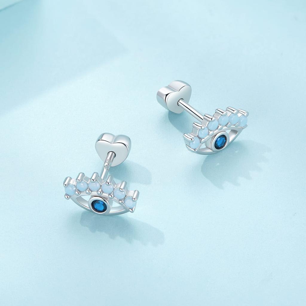 Prophet Eyes with Crystals Silver Screw-Up Stud Earrings