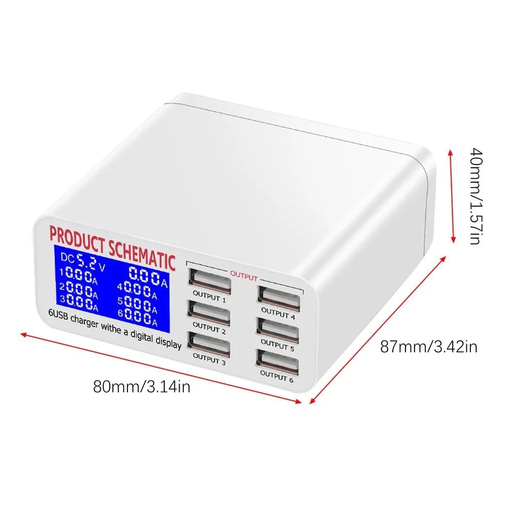 FUNXUN Многопортовое зарядное устройство с 6 портами USB Быстрое зарядное устройство Dengan Layar LCD | Планшет/Ponsel 40W Pengisi Daya Cepat
