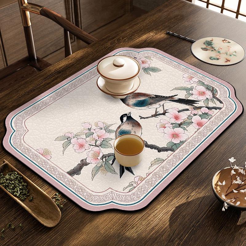 Vintage Leather Placemat PVC Absorbent Mat Insulated Table Bowl Mat Non-slip Drain Mat Kitchen Bar Water Cup Table Mat