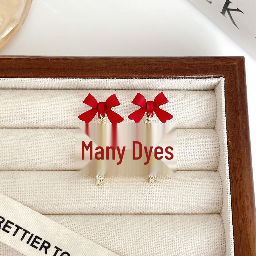 Diamond-Set Enamel Bow Christmas Tree Earrings: Silver Needle Light Luxury Studs