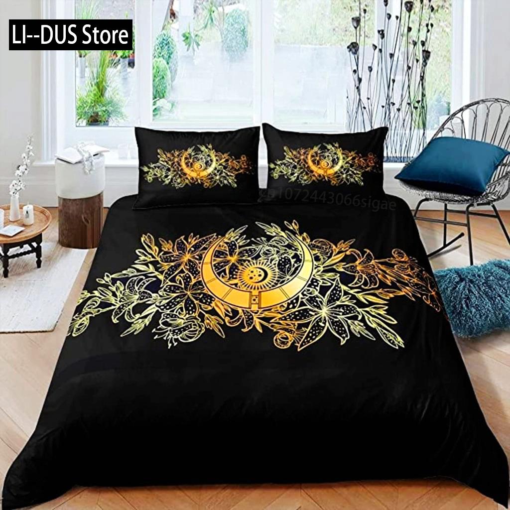 Пододеяльник Mandala Yellow Sun Moon Bohemian Exotic Twin Комплект постельного белья для подростков из полиэстера Double Queen King Покрывало для пододеяльника