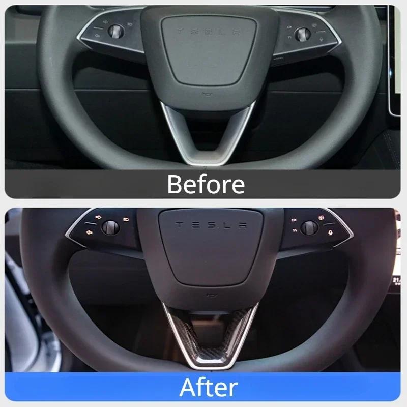 For Tesla Model Y Launch 2025 Real Carbon Fiber Steering Wheel Patch Decorative Sticker New Model3 Highland Modified Accessories