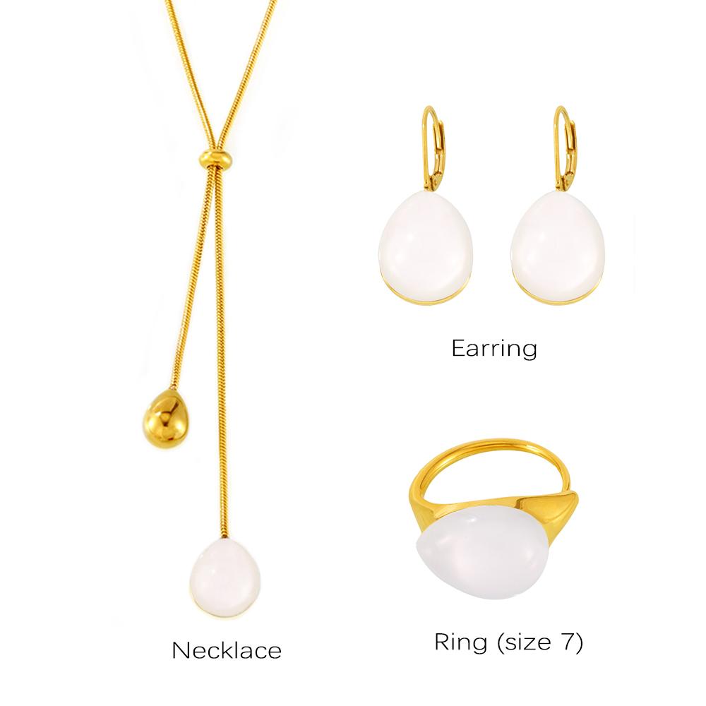 Длинное Ожерелье Сочетающееся с Серьгами Кольцом Из Нержавеющей Стали С Многоцветной Смолой Цепочка на Свитер Ожерелья Серьги Кольца Для Женщин