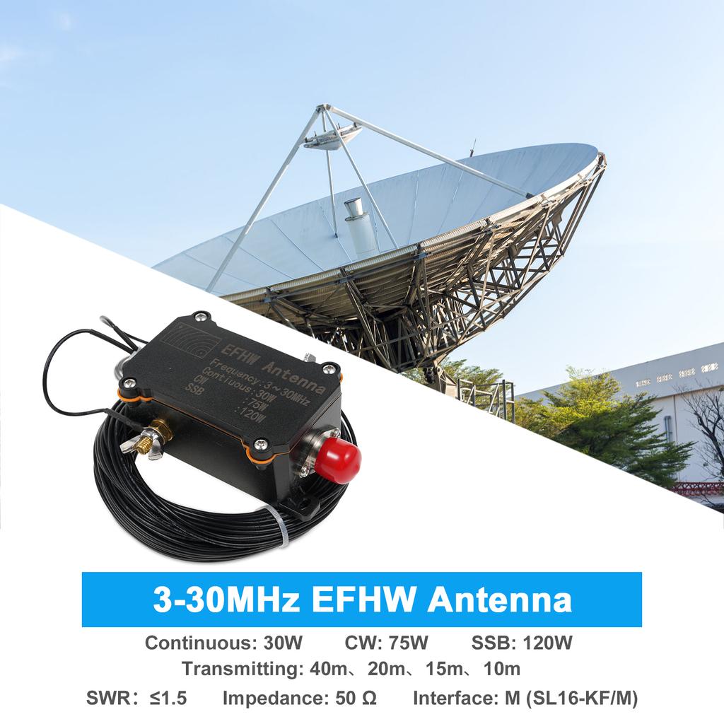 3 30МГц EFHW Антенна Антенна с концевым питанием 1: 49-полосная мини-радиоантенна Непрерывная 30 Вт CW 75 Вт, SSB 120 Вт с Портативной
