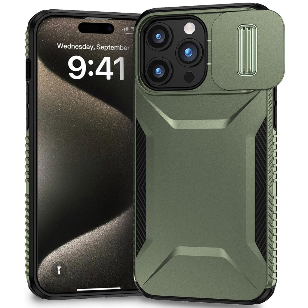Чехол для iPhone 15 Pro, противоскользящий, из ПК+ТПУ, с выдвижной защитой камеры