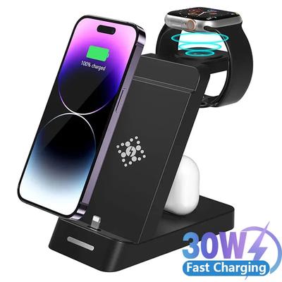 3 в 1 быстрая беспроводная зарядная подставка для iPhone 15 14 13 12 11 X XR 8 Samsung Watch 8 7 6 Airpods Pro зарядная док-станция