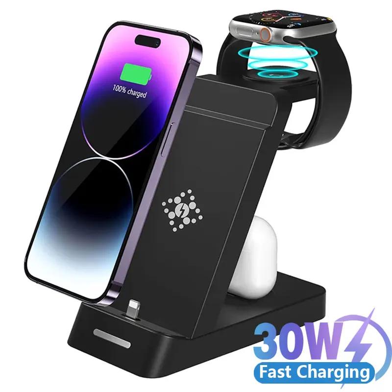 3 в 1 быстрая беспроводная зарядная подставка для iPhone 15 14 13 12 11 X XR 8 Samsung Watch 8 7 6 Airpods Pro зарядная док-станция