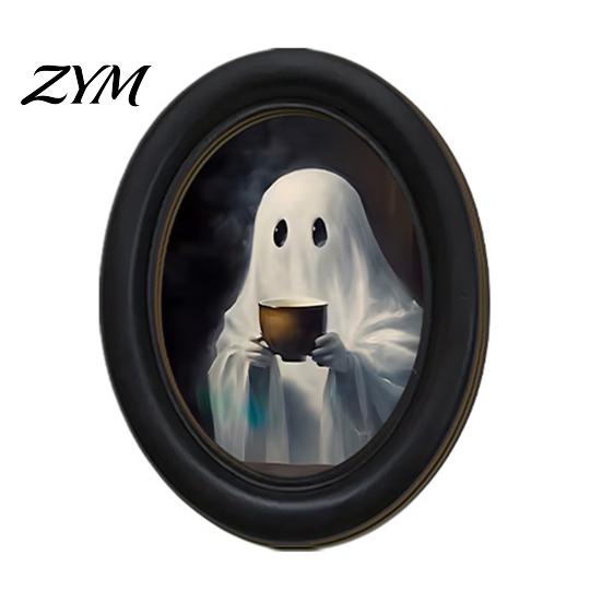 Unique Housewarming Gifts Halloween Wooden Door Hanging Sign, Oval Gothic Black Cat Ghost Wall Plaque, Retro Spooky Aesthetic Room Decor Waterproof