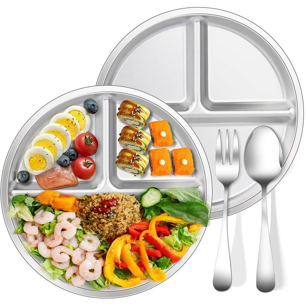 Reusable Portion Control Plate Unbreakable 3 Compartment Food Tray Divided Dinner Plates Kids