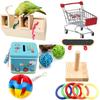 3-8Pcs Birds Puzzle Toy Parrot Toy Set Bird Supplies Skateboard Cart Shopping Cart Training Bird Toy Puzzle Ring Interactive Toy