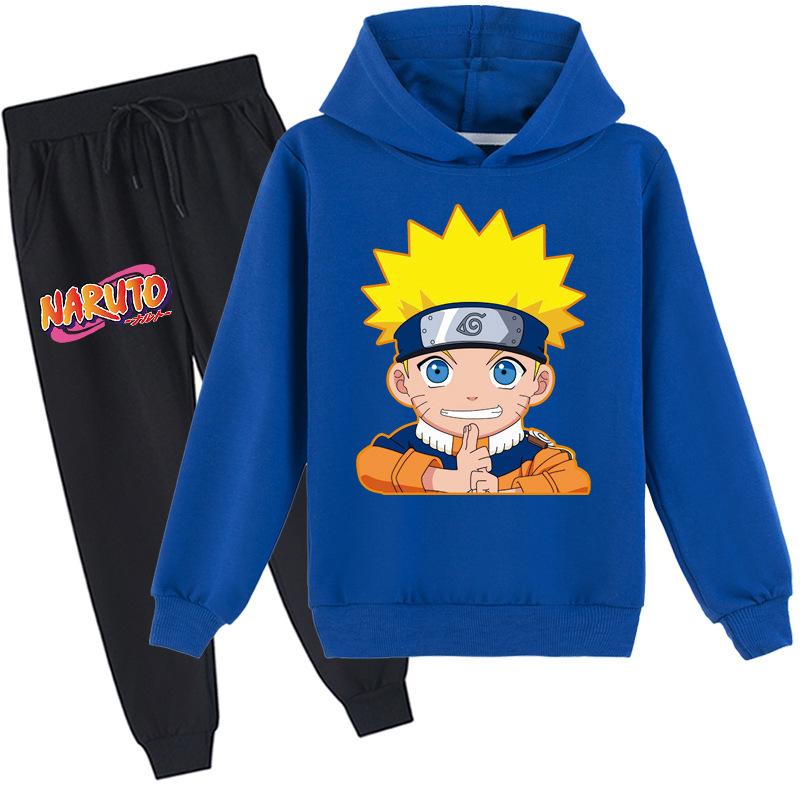 Толстовки с капюшоном «Наруто» в стиле аниме, повседневный детский спортивный костюм унисекс, детский пуловер с капюшоном с длинными рукавами и мультяшным принтом, толстовка, брюки, брюки