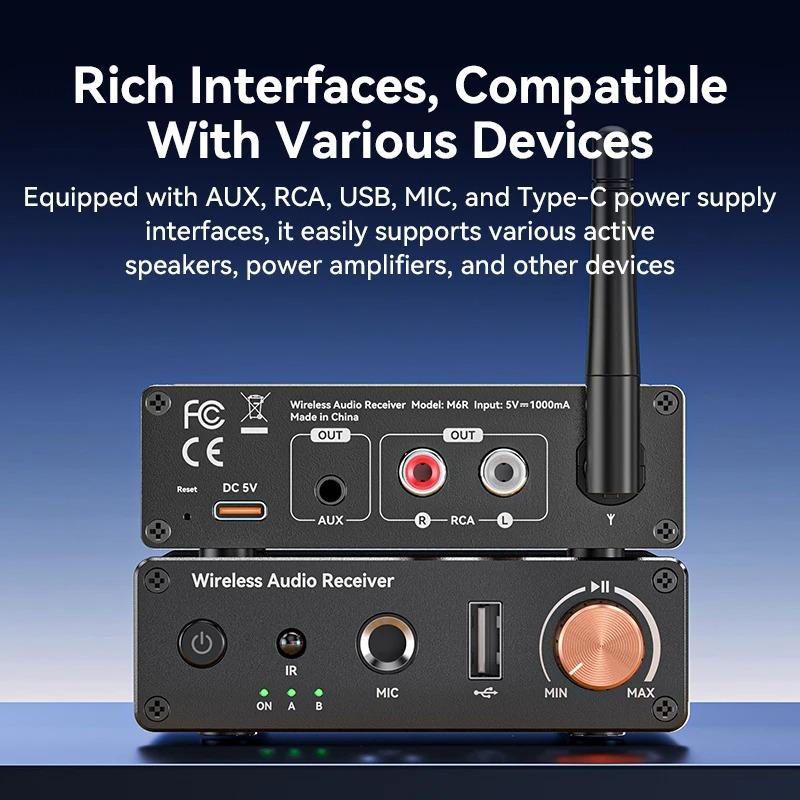 Bluetooth 6.0 Audio Receiver 3.5mm AUX RCA USB 6.5MM Microphone Music Wireless Adapter USB U-Disk HIFI Lossless Music for TV PC