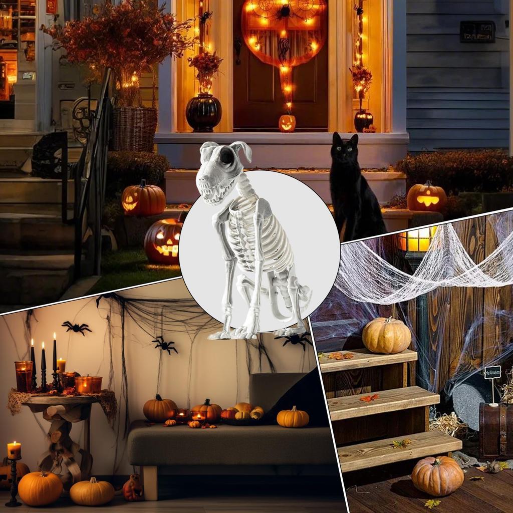 Realistic Halloween Skeleton Dog Scary Sitting Dog Skeleton Statue Animal Skull Bone Art Ornaments for Party haunted house props
