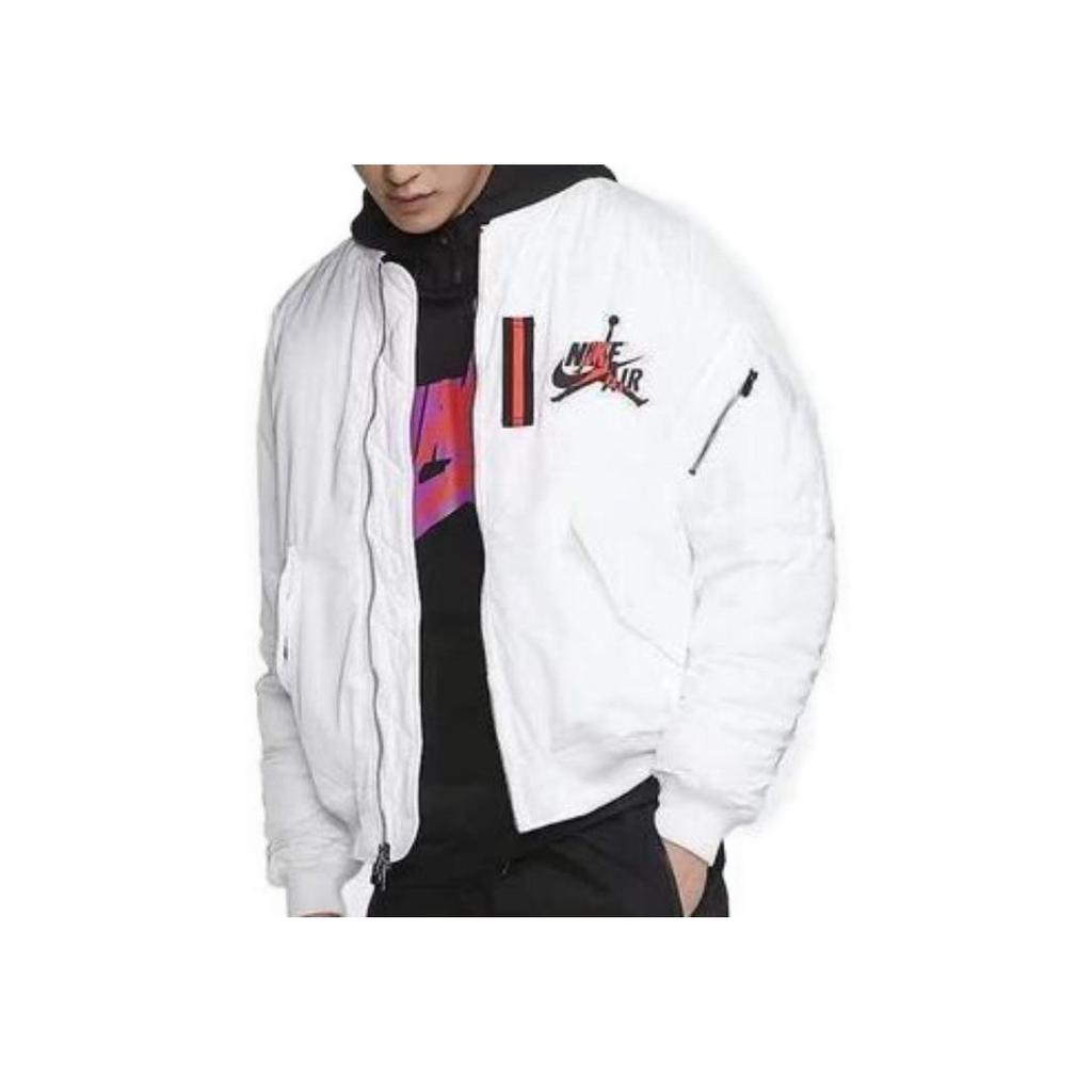 Jordan Wings MA-1 с логотипом и принтом, теплая повседневная куртка с бейсбольным воротником и длинными рукавами, мужская куртка, белая AV2599-100