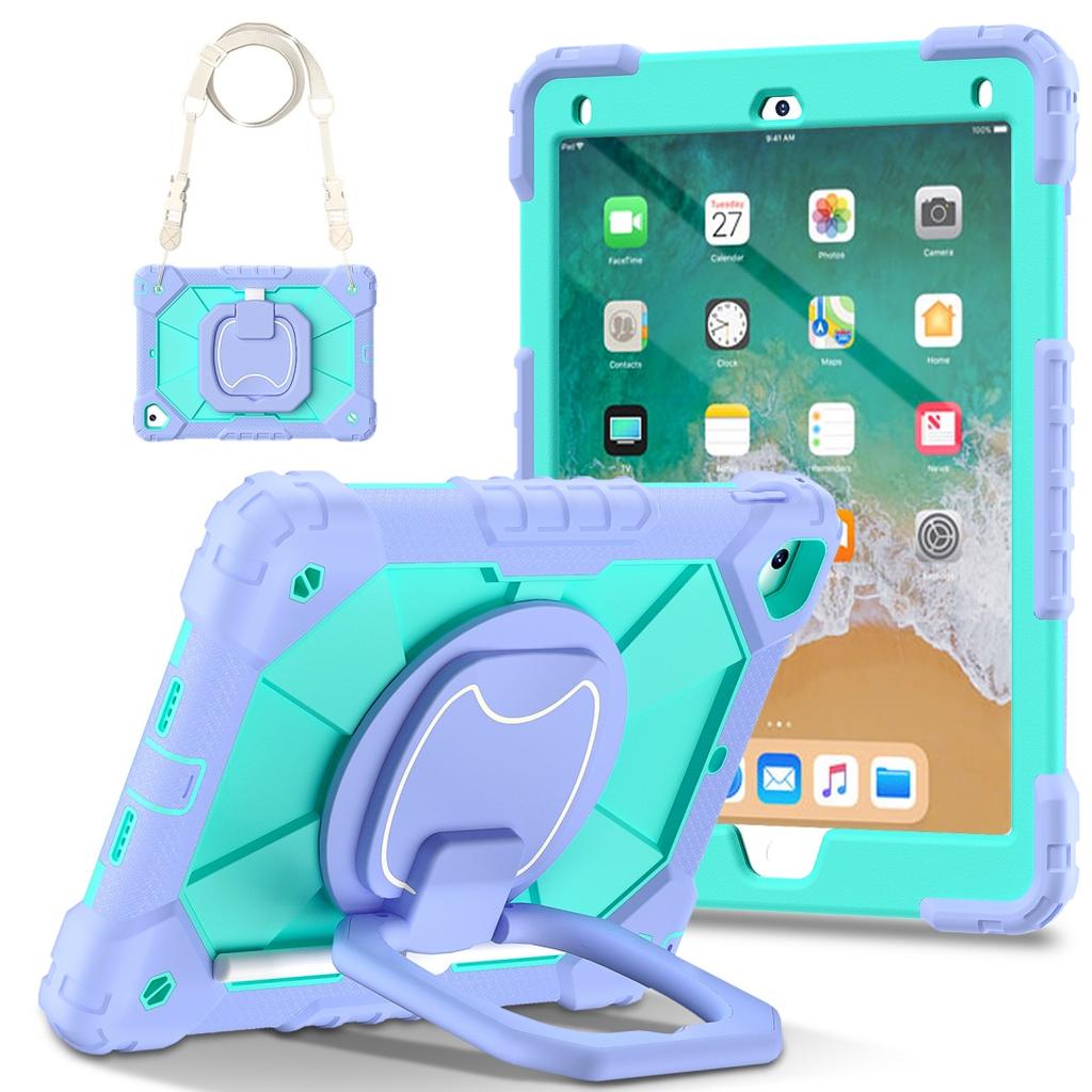 For Apple iPad 9.7 (2017) 360° Rotating Grip Heavy Duty Protection Stand TPU+PC 3in1 Anti-knock Shockproof Tablets PC Case