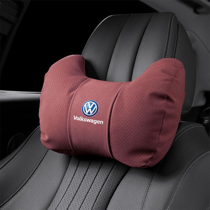 Car Seat Headrest Suede Soft Cotton Pillow Core Neck Pillow For VW Golf Amarok T5 Phaeton GTI Teramont ID3 Car Interior keychain zr4