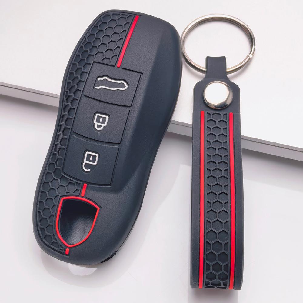 Силиконовый чехол для смарт-ключа Porsche Cayenne Macan Panamera 911 Boxster Cayman Taycan 718 Spyder GT3 RS с брелоком, защитный чехол для умного дистанционного ключа
