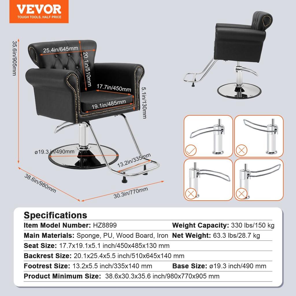 Salon Chair, Barber Chair for Hair Stylist, Styling Chair with Heavy Duty Hydraulic Pump, 360° Swivel Hair Salon Chair with Footrest for Beauty Spa