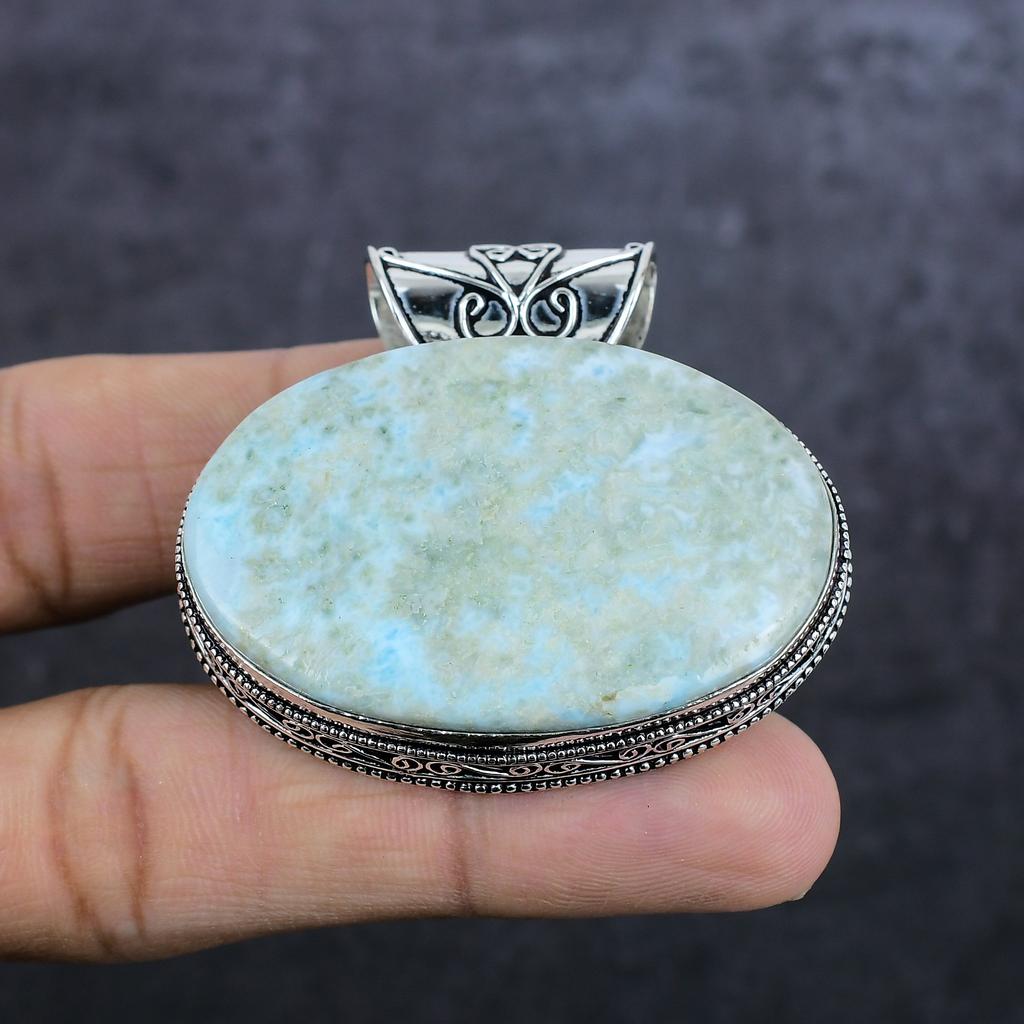 Подвеска из натурального ларимара ручной работы из стерлингового серебра 925 пробы 1,85 дюйма L7M53