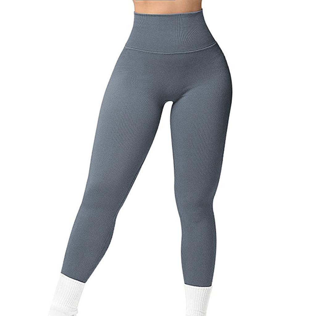 Ребристые штаны для йоги, женские леггинсы с высокой талией для спортзала, однотонные спортивные бесшовные женские леггинсы для фитнеса, тренировки для бега, колготки для тренировок с контролем живота