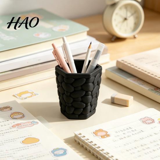 Plastic Pencil Cup for Stationery Pebble Texture Pen Holder, Hexagonal Desktop Organizer, Stable Anti-Tip 3D Durable Desk Organizer Study Printed PLA
