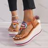 Fashion Platform Wedge Flip Flops for Women 2025 Summer New Bohemian Thick Sole Light Weight Girls Beach Slippers Slip-on Wedges Sandals