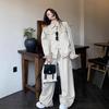 Korean Chic 2025 Women's Autumn Tracksuit: Loose Workwear Jacket & Wide-Leg Pants Two-Piece Set