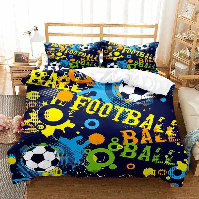 Sports Theme Boys Bedding Set Microfiber Football Comforter Cover for Kids Girls Teens Duvet Cover Hip Hop Graffiti Quilt Cover