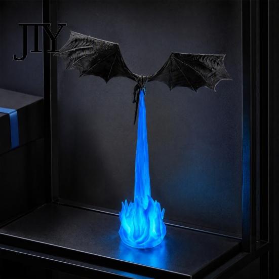 Dragon Statue Light Bookshelf Nook Light, 3D Printed Fire-Breathing Fantasy Flying Dragon, Shelf Accent Lamp Decor with LED Flame Gothic Library