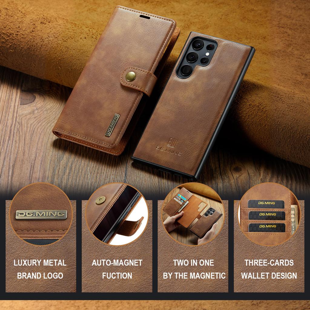 Luxurious Removable Flip Magnetic Leather Wallet Case for Samsung S25, S24, S23 Ultra, S22, S21, S20, S10 Plus