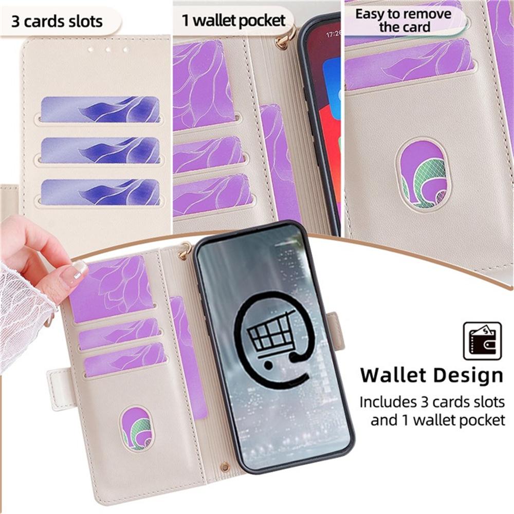 For Oppo A5x 5G Case PU Leather Wallet Stand Phone Cover with Crossbody Shoulder Strap