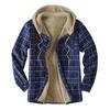 Men Coat Hooded Drawstring Long Sleeve Plaid Print Jacket with Pockets Buttons