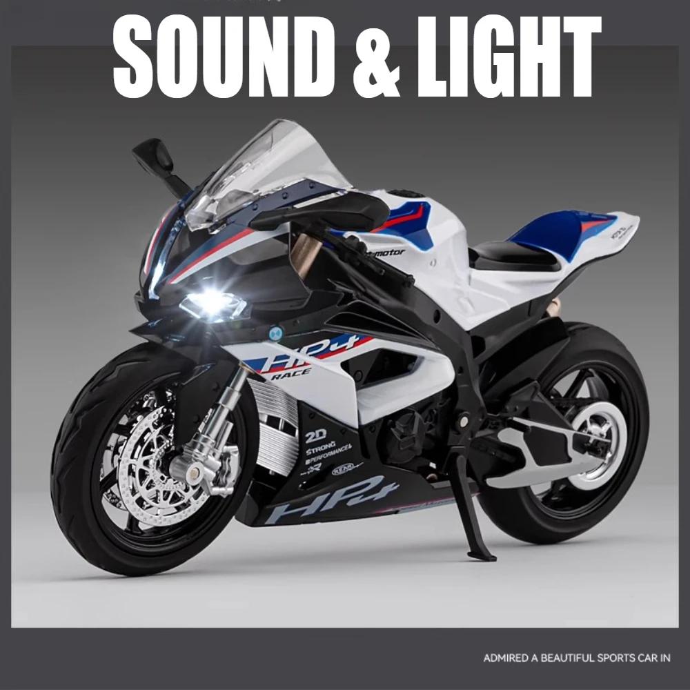 Модель мотоцикла BMW HP4 в масштабе 1/12, игрушка, литой под давлением сплав, свет, музыка, амортизация, мотор, миниатюрные модели, подарки на день рождения для детей