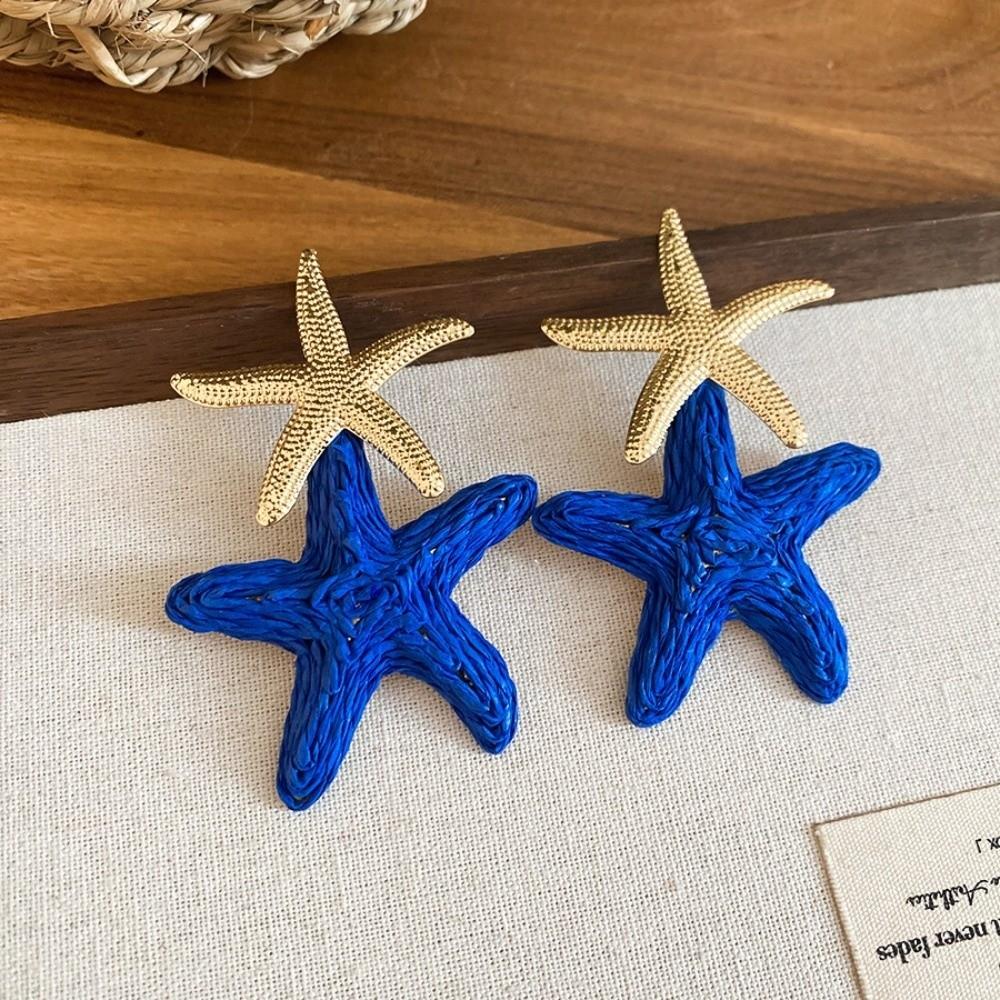 Raffia Grass Starfish Earrings Personality Star Dangle Earrings Starfish Ear Pendant Daily