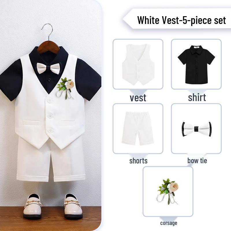 Boy's British Summer Tuxedo Vest Set for Events