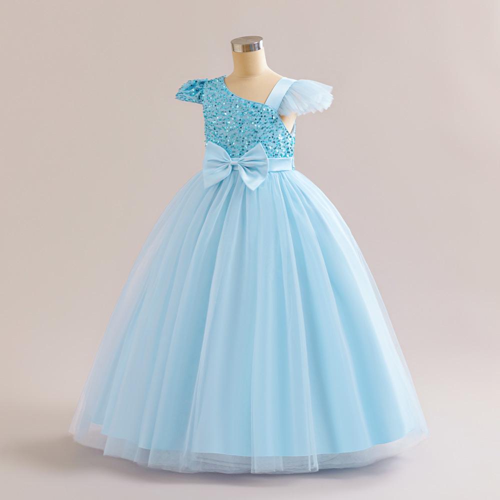 Girls’ Sequin Bow Wedding & Festival Dress for Piano Performance