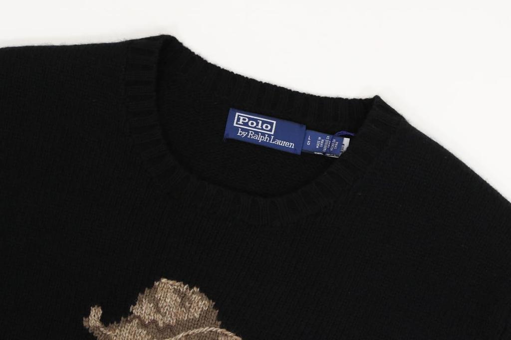 POLO RALPH LAUREN Polo Bear Wool Crew Neck Sweater with Cowboy Size Black Men's Hat, M, (Product Code 01020108)