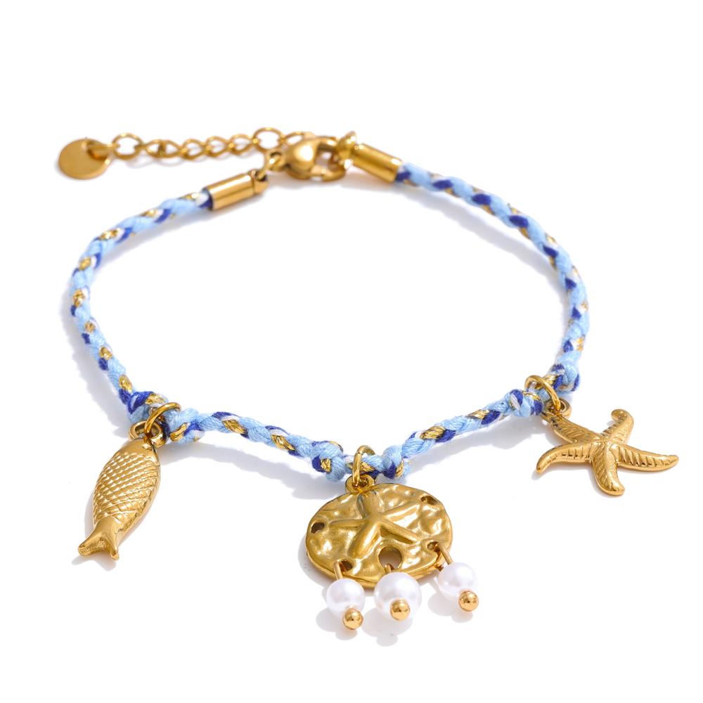 Yhpup Fashion Handmade Jewelry Rope Braided Starfish Shell Fish Drop Bracelet Bangle Oceanic Style Summer Daily Wear Jewelry