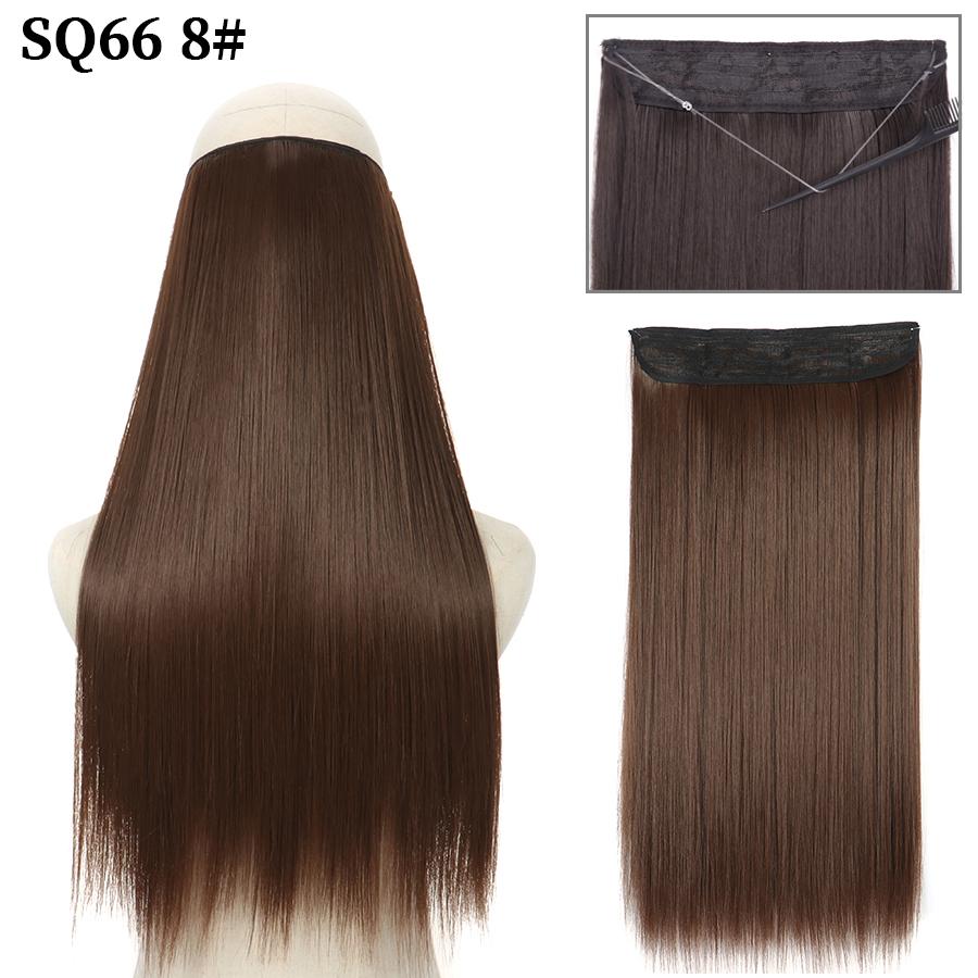 MISS WIG Synthetic Invisible Fish Wire No Clip Wavy Hair Extensions Long Hairpiece Natural Black Brown Blonde for Women Fake Hair Piece