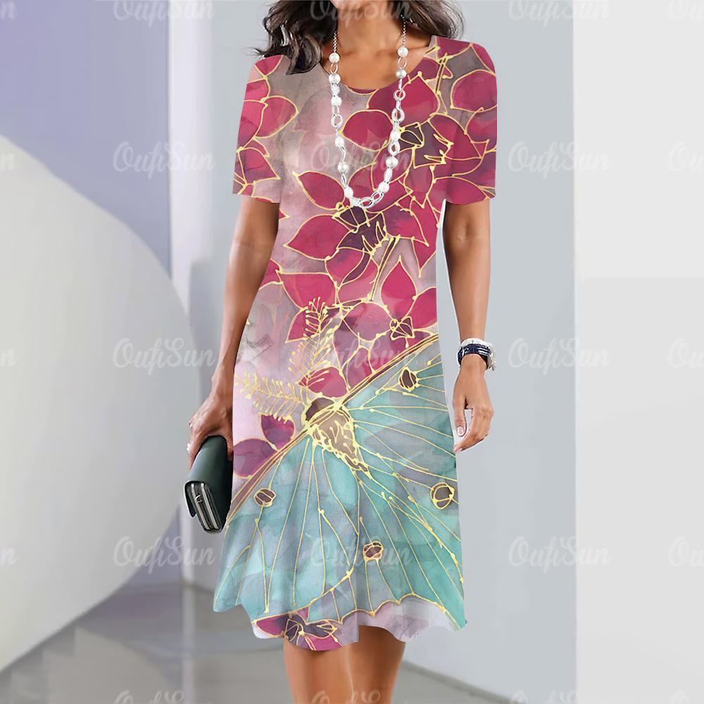 Новые женские платья в стиле бохо, элегантные повседневные платья с круглым вырезом и коротким рукавом, летние платья, модная женская одежда больших размеров, платья