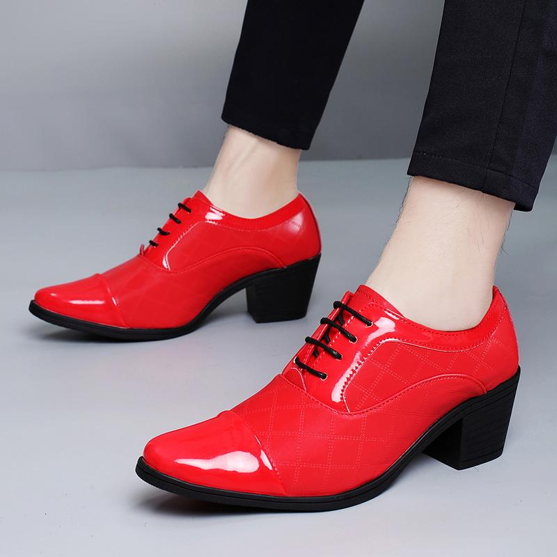 Men's high heels spring and autumn new men's thick heels leather shoes catwalk nightclub