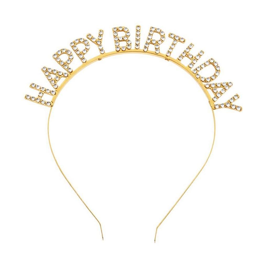 Metal HAPPY BIRTHDAY Headband Glitter Rhinestone Princess Hairbands Birthday Decoration