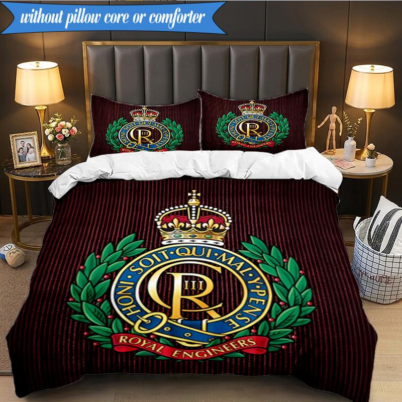 3PCS Royal Engineers Crest Emblem Bedding Set 2D Printing (Includes 1 Duvet Cover + 2 Pillowcases Coreless), Bedroom decor,Fan gift