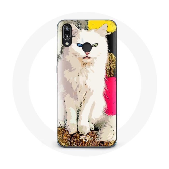 Чехол для Huawei P20 Lite Турецкий Ван Белый Кот с голубыми и желтыми глазами