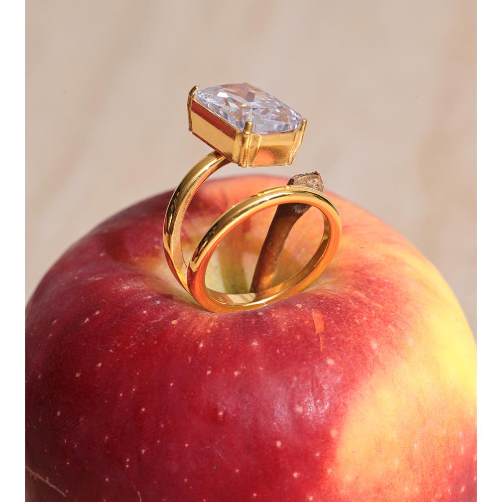 Eetit Bling Cubic Zirconia Rectangle Golden Ring High Quality Stainless Steel Tarnish Resistant Premium Jewelry Recommend