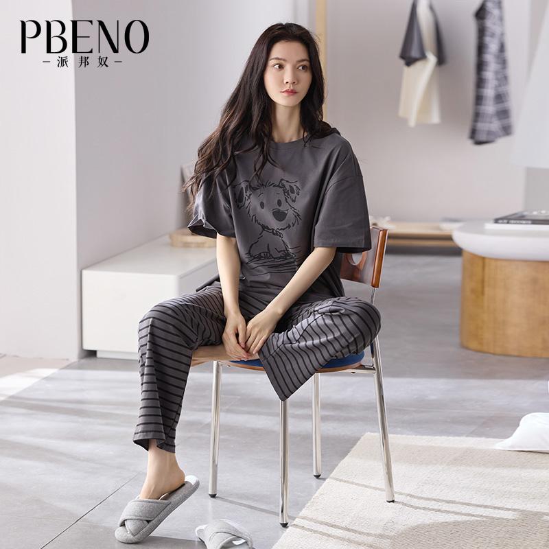 Paibangnu pure cotton short sleeved pants summer new style loose fitting girls can wear home clothes fd