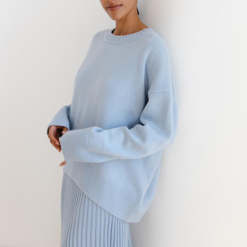 Осенне-зимний женский трикотаж с круглым вырезом, свободный однотонный женский свитер в европейском и американском стиле