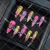 Y2K Pink Gold Press-On Nails With 3D Heart Rhinestone Metallic Line Design Women - Sweet Edgy Style Long Stiletto Shape