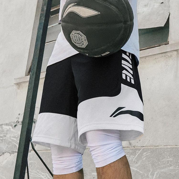Li-Ning Badfive Series Alphanumeric Print Colorblock Elastic Waist Straight Leg Quick-Dry Sports Shorts Men Bottoms AAPT045-1