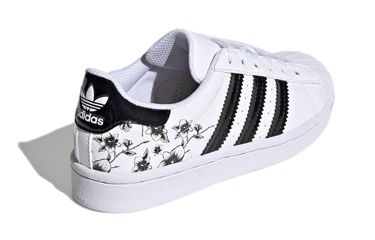 adidas Оригинальные SUPERSTAR Цветочные износостойкие низкие детские кеды для скейтбординга Белые Дети возрастом 3-7 лет FW0777